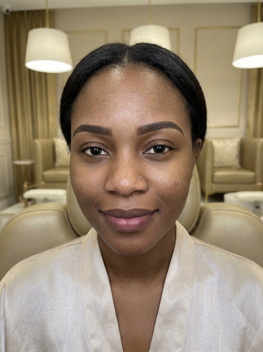 Full face portrait, standard skin retouch. PMU work unchanged. After.