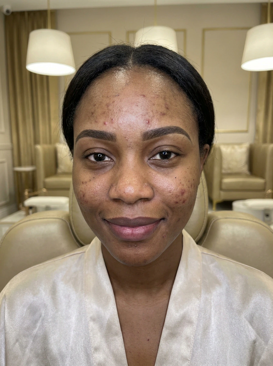 Full face portrait, standard skin retouch. PMU work unchanged. Before.